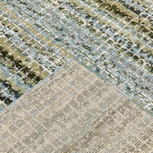 HomeRoots 10' Modern Gray and Ivory Abstract Area Rug - Durable, Stylish, Stain-Resistant for Any Room Blue/ Green 2'6" x 12' 510165