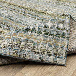 HomeRoots 10' Modern Gray and Ivory Abstract Area Rug - Durable, Stylish, Stain-Resistant for Any Room Blue/ Green 2'6" x 12' 510165