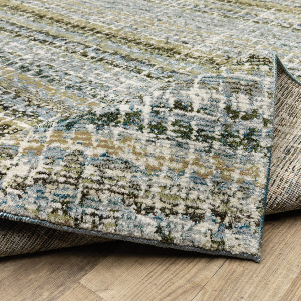 HomeRoots 10' Modern Gray and Ivory Abstract Area Rug - Durable, Stylish, Stain-Resistant for Any Room Blue/ Green 2'6" x 12' 510165