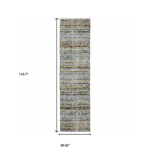 HomeRoots 10' Modern Gray and Ivory Abstract Area Rug - Durable, Stylish, Stain-Resistant for Any Room Blue/ Green 2'6" x 12' 510165