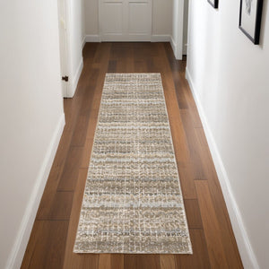 HomeRoots 10' Modern Gray and Ivory Abstract Area Rug - Durable, Stylish, Stain-Resistant for Any Room Ivory/ Grey 2'3" x 8' 510173
