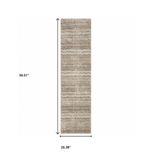HomeRoots 10' Modern Gray and Ivory Abstract Area Rug - Durable, Stylish, Stain-Resistant for Any Room Ivory/ Grey 2'3" x 8' 510173