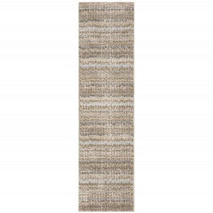 HomeRoots 10' Modern Gray and Ivory Abstract Area Rug - Durable, Stylish, Stain-Resistant for Any Room Ivory/ Grey 2'6" x 12' 510174