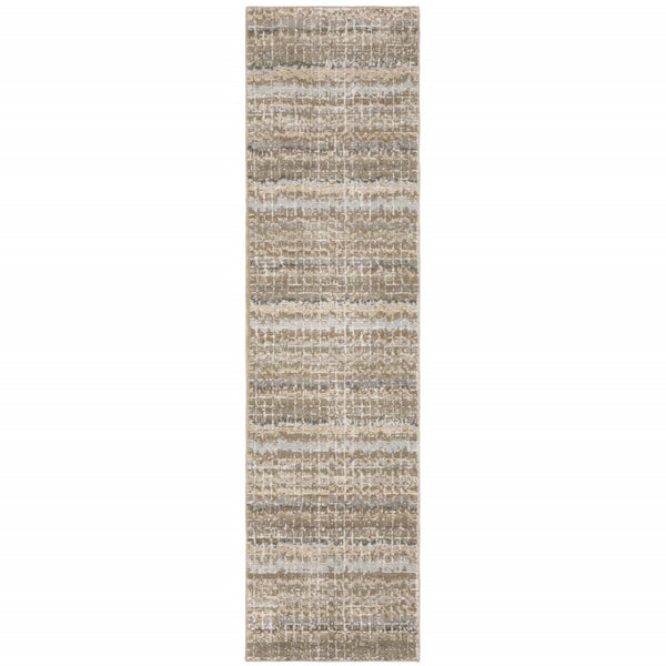 HomeRoots 10' Modern Gray and Ivory Abstract Area Rug - Durable, Stylish, Stain-Resistant for Any Room Ivory/ Grey 2'6" x 12' 510174