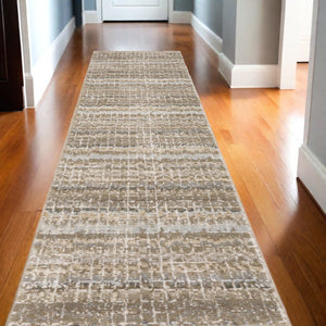 HomeRoots 10' Modern Gray and Ivory Abstract Area Rug - Durable, Stylish, Stain-Resistant for Any Room Ivory/ Grey 2'6" x 12' 510174