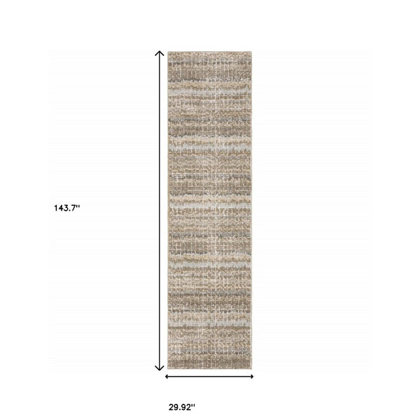 HomeRoots 10' Modern Gray and Ivory Abstract Area Rug - Durable, Stylish, Stain-Resistant for Any Room Ivory/ Grey 2'6" x 12' 510174