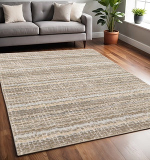 HomeRoots 10' Modern Gray and Ivory Abstract Area Rug - Durable, Stylish, Stain-Resistant for Any Room 5' X 7' 510176