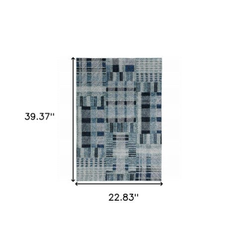 Homeroots 2' Blue Geometric Power Loom Area Rug - Stylish, Stain-resistant Design For Pets And Kids' Spaces 2' X 3' Polypropylene 510181