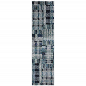 Homeroots 8' Runner Blue Geometric Power Loom Runner Rug Blue Other Material 510182