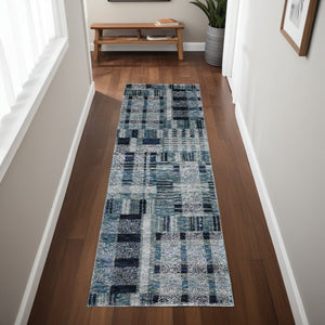 Homeroots 8' Runner Blue Geometric Power Loom Runner Rug Blue Other Material 510182
