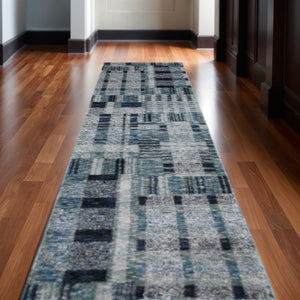 HomeRoots 10' Geometric Power Loom Area Rug – Stylish, Durable, and Family-Friendly Design for Modern Spaces Blue 2'6" x 12' 510183