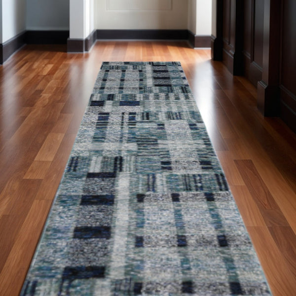 HomeRoots 10' Geometric Power Loom Area Rug – Stylish, Durable, and Family-Friendly Design for Modern Spaces Blue 2'6" x 12' 510183