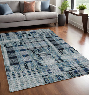 Homeroots 5' X 7' Blue Geometric Power Loom Area Rug Blue Other Material 510185