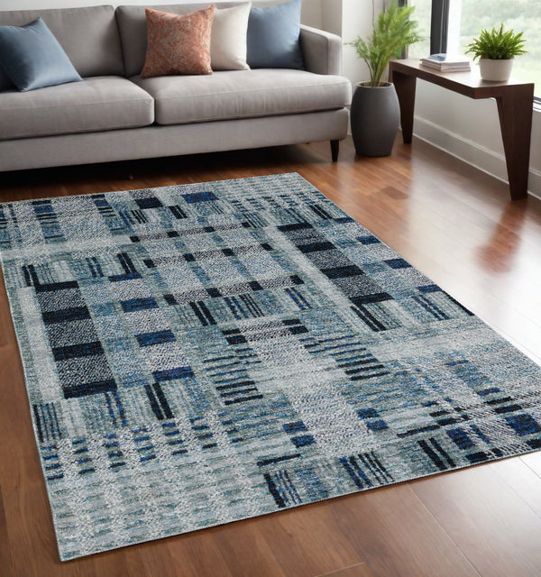 Homeroots 5' X 7' Blue Geometric Power Loom Area Rug Blue Other Material 510185