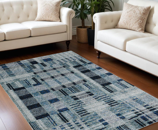 Homeroots 7' X 10' Blue Geometric Power Loom Area Rug Blue Other Material 510186