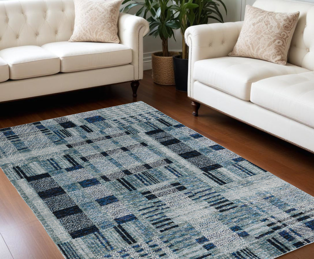 Homeroots 8' X 11' Blue Geometric Power Loom Area Rug Blue Other Material 510187