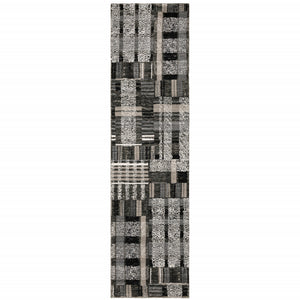 Homeroots 8' Runner Gray And Black Geometric Power Loom Runner Rug Black,Grey Other Material 510191