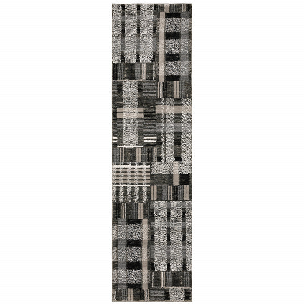 Homeroots 8' Runner Gray And Black Geometric Power Loom Runner Rug Black,Grey Other Material 510191