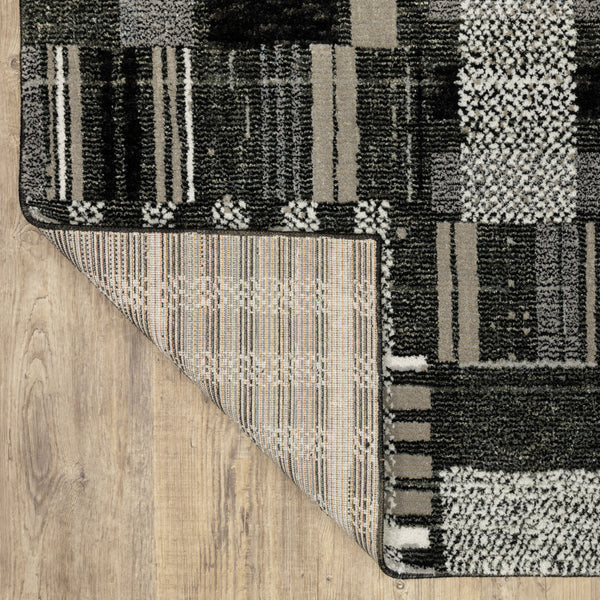 Homeroots 8' Runner Gray And Black Geometric Power Loom Runner Rug Black,Grey Other Material 510191