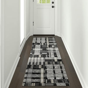 HomeRoots 10' Geometric Power Loom Area Rug – Stylish, Durable, and Family-Friendly Design for Modern Spaces Black/ Grey 2'6" x 12' 510192
