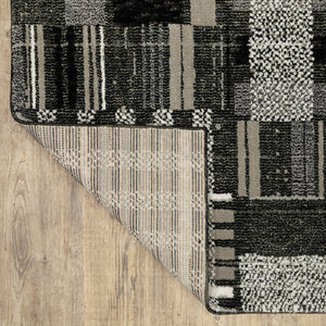 Homeroots 12' Runner Black Grey And Ivory Geometric Power Loom Runner Rug Black,Grey Other Material 510192