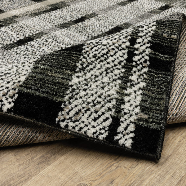 Homeroots 12' Runner Black Grey And Ivory Geometric Power Loom Runner Rug Black,Grey Other Material 510192