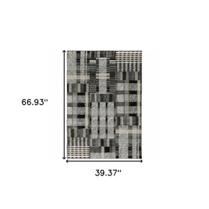 Homeroots 3' X 5' Gray And Black Geometric Power Loom Area Rug Black,Grey Other Material 510193