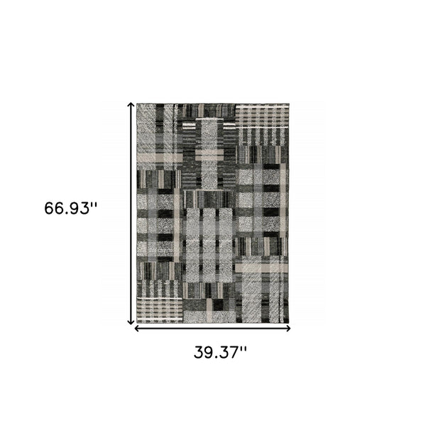 Homeroots 3' X 5' Gray And Black Geometric Power Loom Area Rug Black,Grey Other Material 510193
