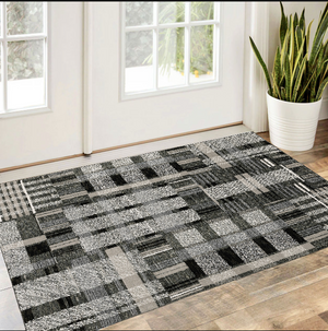 Homeroots 3' X 5' Gray And Black Geometric Power Loom Area Rug Black,Grey Other Material 510193