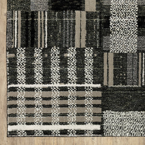 Homeroots 3' X 5' Gray And Black Geometric Power Loom Area Rug Black,Grey Other Material 510193