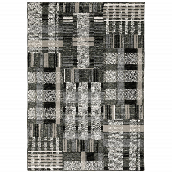 Homeroots 5' X 7' Gray And Black Geometric Power Loom Area Rug Black,Grey Other Material 510194