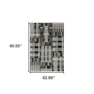 Homeroots 5' X 7' Gray And Black Geometric Power Loom Area Rug Black,Grey Other Material 510194