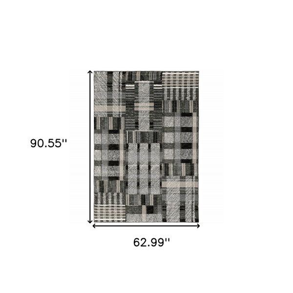 Homeroots 5' X 7' Gray And Black Geometric Power Loom Area Rug Black,Grey Other Material 510194