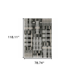 Homeroots 7' X 10' Gray And Black Geometric Power Loom Area Rug Black,Grey Other Material 510195