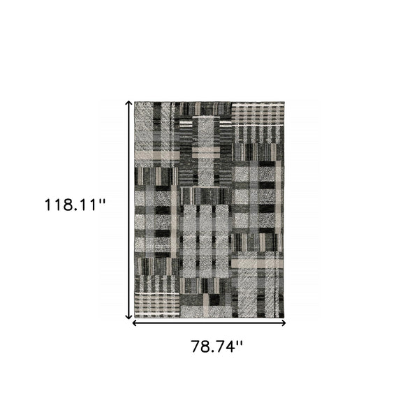 Homeroots 7' X 10' Gray And Black Geometric Power Loom Area Rug Black,Grey Other Material 510195