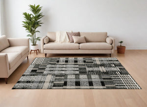 Homeroots 7' X 10' Gray And Black Geometric Power Loom Area Rug Black,Grey Other Material 510195