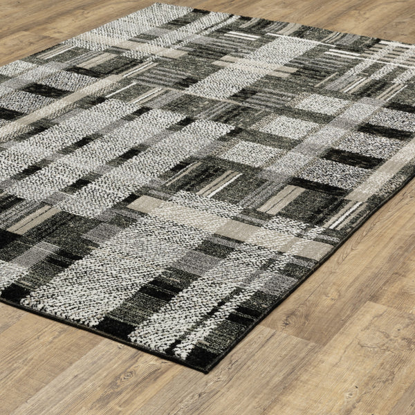Homeroots 7' X 10' Gray And Black Geometric Power Loom Area Rug Black,Grey Other Material 510195