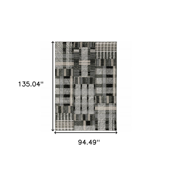 Homeroots 8' X 11' Gray And Black Geometric Power Loom Area Rug Black,Grey Other Material 510196