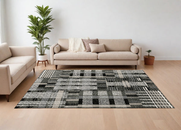 Homeroots 8' X 11' Gray And Black Geometric Power Loom Area Rug Black,Grey Other Material 510196