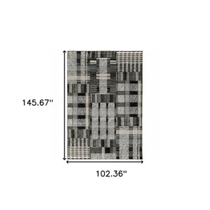 Homeroots 9' X 12' Gray And Black Geometric Power Loom Area Rug Black,Grey Other Material 510197