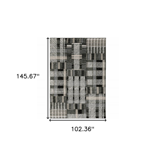 Homeroots 9' X 12' Gray And Black Geometric Power Loom Area Rug Black,Grey Other Material 510197