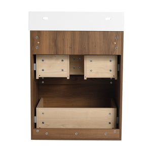 English Elm 24" Modern Bathroom Vanity with Single Undermount Sink, Engineered Wood, Waterproof Finish, 2 Drawers and Pre-Drilled Faucet Hole Brown W1972S00006