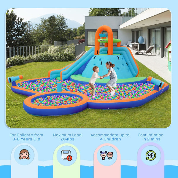 English Elm Outsunny 4-in-1 Inflatable Backyard Water Park with Slide Cannons and Splash Pool W2225P217313