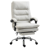 English Elm Vinsetto Microfibre Executive Massage Office Chair, Computer Desk Chair, Heated Reclining Chair With Footrest, Double-Tier Padding, Swivel Wheels, Cream White