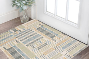 Homeroots 3' X 5' Gray And Ivory Geometric Power Loom Area Rug Blue,Green Other Material 510202