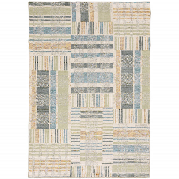 Homeroots 5' X 7' Gray And Ivory Geometric Power Loom Area Rug Blue,Green Other Material 510203
