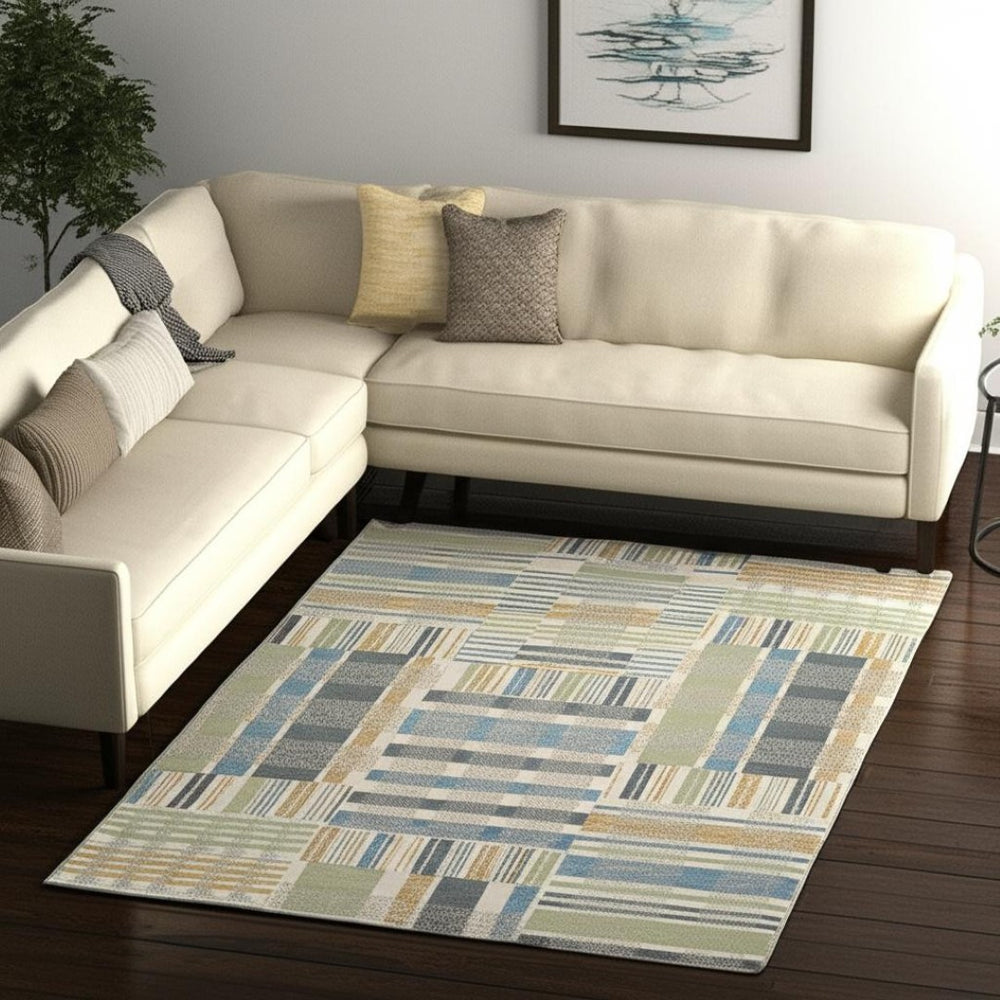 HomeRoots 10' Geometric Power Loom Area Rug – Stylish, Durable, and Family-Friendly Design for Modern Spaces 5' X 7' 510203