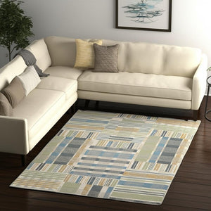 HomeRoots 10' Geometric Power Loom Area Rug – Stylish, Durable, and Family-Friendly Design for Modern Spaces 5' X 7' 510203