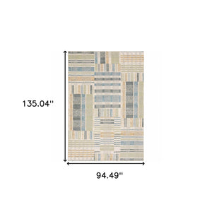 Homeroots 8' X 11' Gray And Ivory Geometric Power Loom Area Rug Blue,Green Other Material 510205