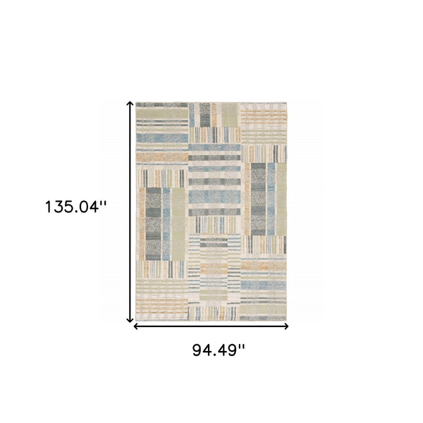 Homeroots 8' X 11' Gray And Ivory Geometric Power Loom Area Rug Blue,Green Other Material 510205